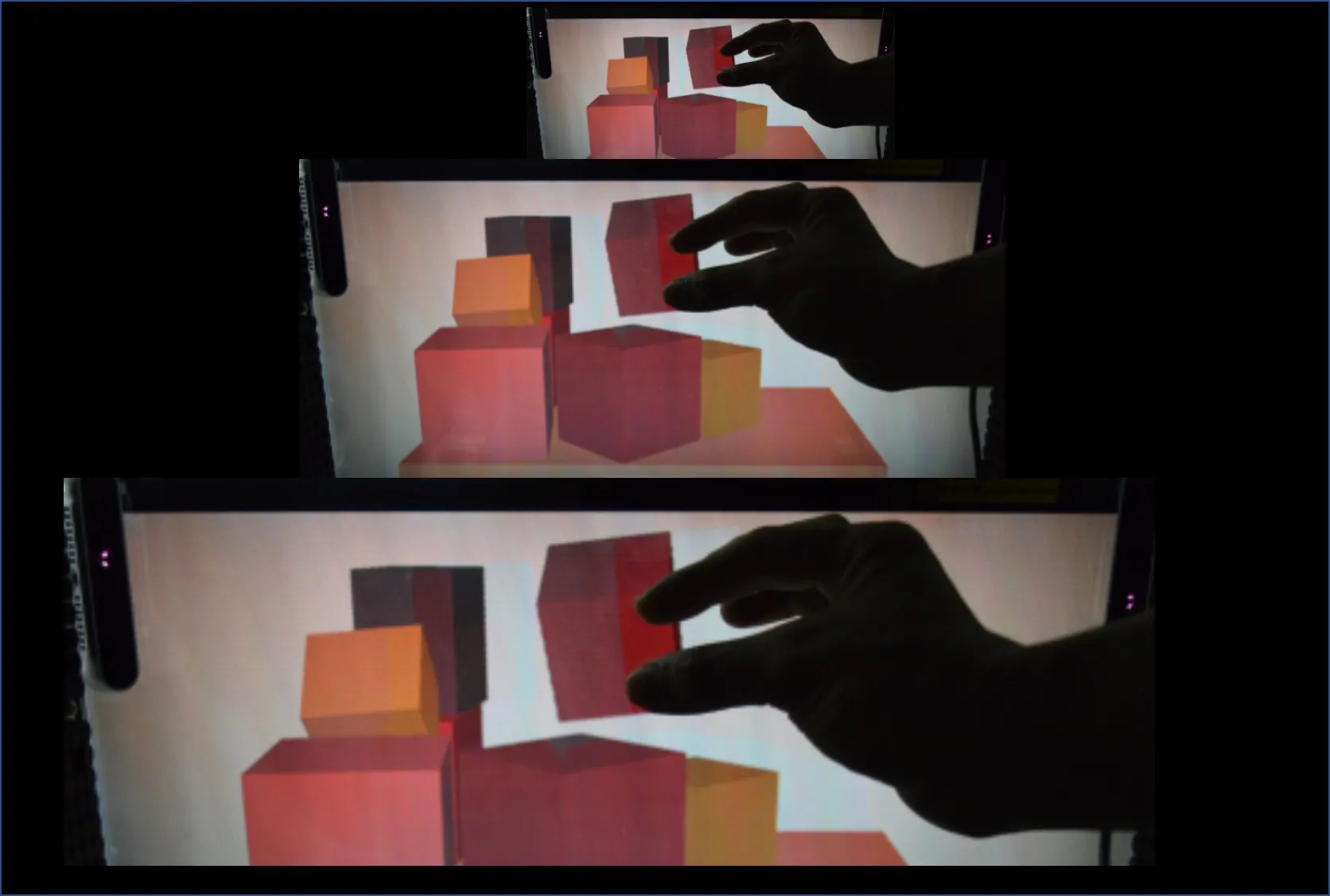 Finger touching a materialized graphic